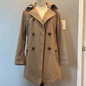 Michael Kors Tan Trench Coat with Wide Lapels and Belted Cuffs